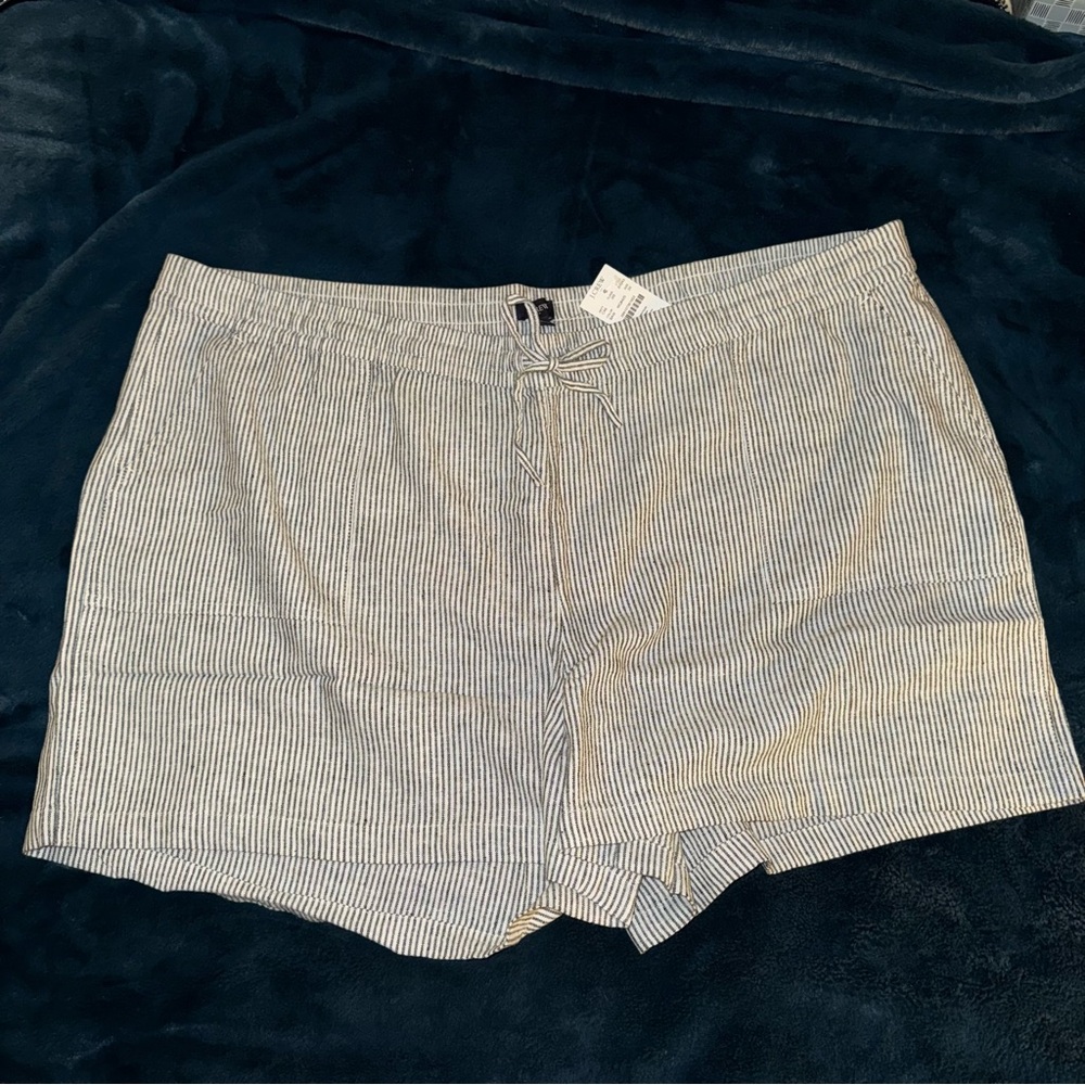 NEW! J. CREW Factory Linen Blend Striped Drawstring Shorts Grey/Wh. 3X GORGEOUS - Picture 3 of 12